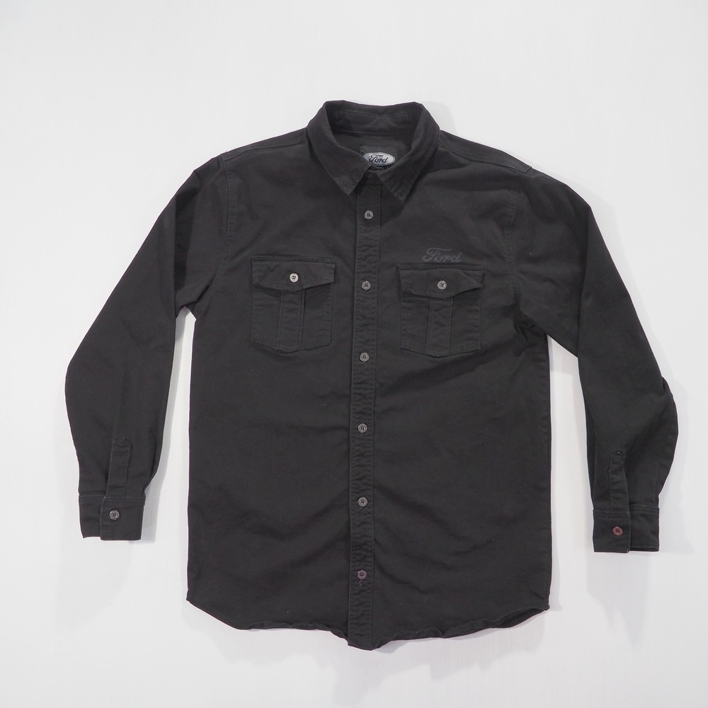 Ford Genuine Parts Work Shirt Mens Medium Black Long Sleeve Brushed Cotton Blend